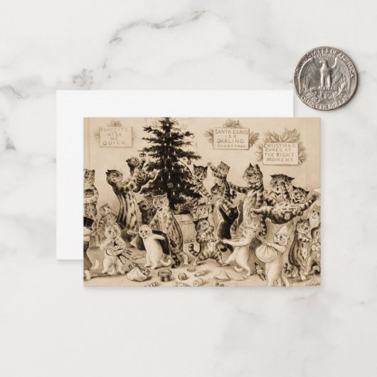 ルイ・ウェインのクリスマスツリーを飾る猫たち ノートカード (正面/裏面インサイチュ)