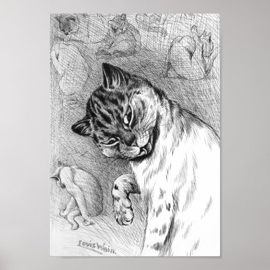 ルイ・ウェインの猫のグルーミング ポスター (正面)
