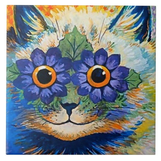 ルイ・ウェイン作「青い花びらの猫」 タイル (正面)