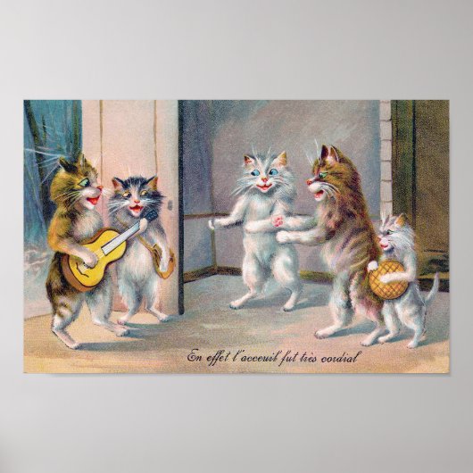 ルイ・ウェイン風 ギターを弾く猫 ポスター (正面)