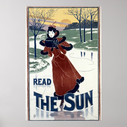 ルイ・ジョン・リードによる1895年アール・ヌーヴォー様式のThe Sun広告 ポスター (正面)