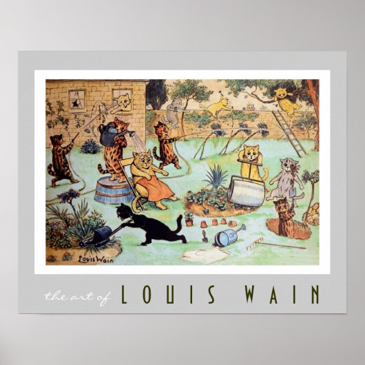 ルイ・ワインによって芝生を刈り取る猫（1860年～1939年） ポスター (正面)