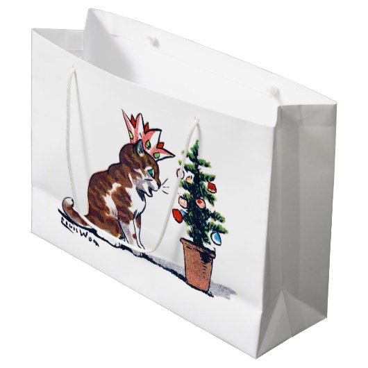 ルイ・ワインのクリスマスツリーと子猫 ラージペーパーバッグ (正面アングル)