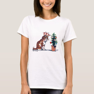 ルイ・ワインのクリスマスツリーと子猫 Tシャツ