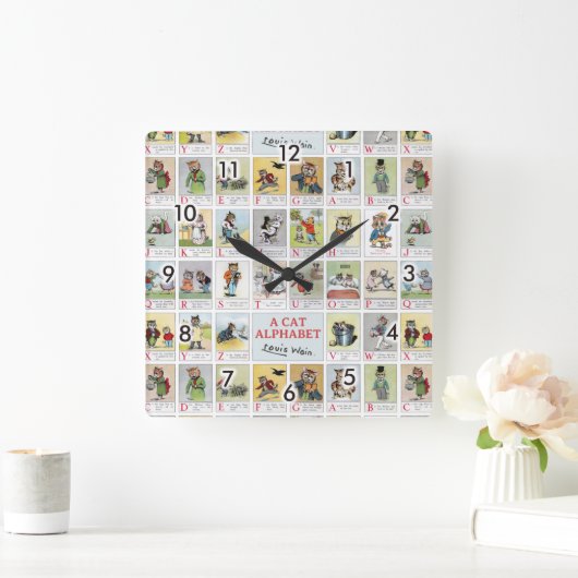ルイ・ワイン・キャット・アルファベット スクエア壁時計 (ホーム)