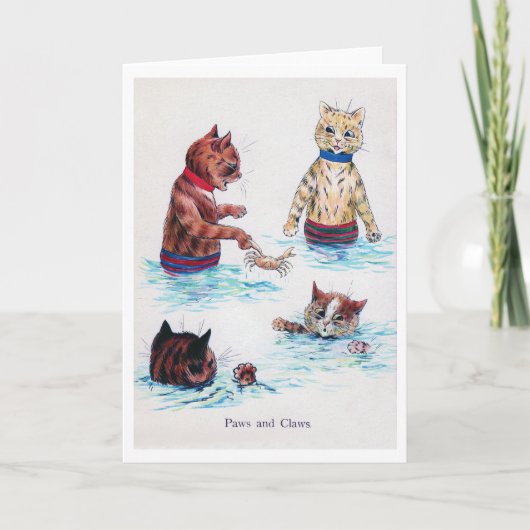 ルイ・ワイン・ビーチで泳ぐ猫 カード (正面)
