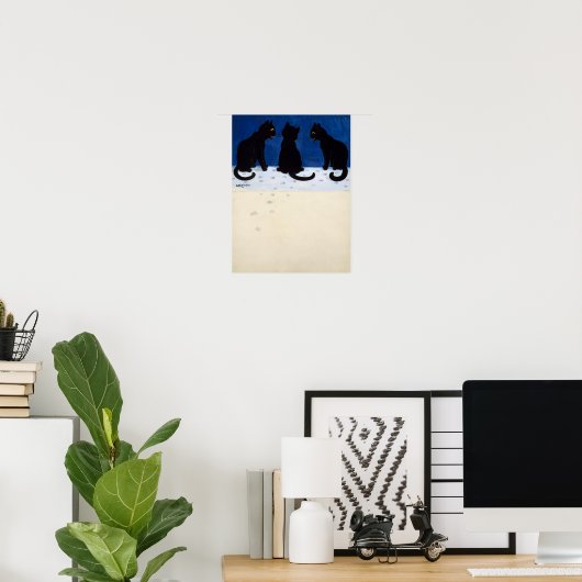 ルイ・ワーインが雪の中で描いた3匹の黒猫 ポスター (ホームオフィス)