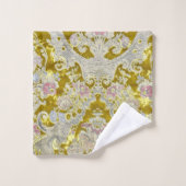 ルイXVグリーンとピンクのペイズリー花 バスタオルセット (ウォッシュタオル)