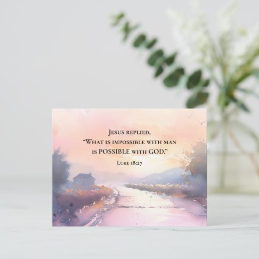 ルカ18:27イエスは神の聖書と共に可能であると答えた ポストカード (スタンド正面)
