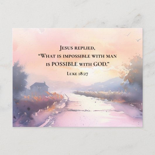 ルカ18:27イエスは神の聖書と共に可能であると答えた ポストカード (正面)
