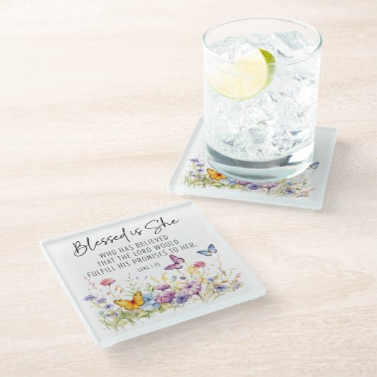 ルカ1:45は彼女の賛美聖なる書物、 経典野花である ガラスコースター (アングル)