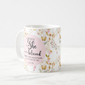 ルカ1:45は賛美彼女の水色ピンクのフローラ コーヒーマグカップ (正面左)