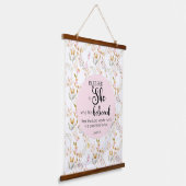 ルカ1:45は賛美彼女の水色ピンクのフローラ 吊り下げ型タペストリー (傾斜あり)