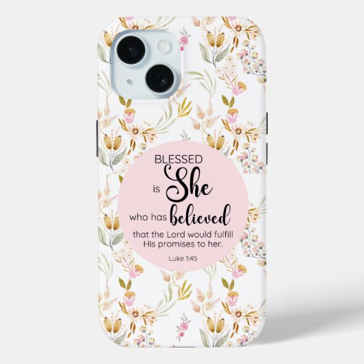 ルカ1:45は賛美彼女の水色ピンクのフローラ Case-Mate iPhoneケース (裏面)