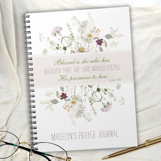 ルカ1:45は賛美、彼女の野花の祈りの言葉ジャーナル ノートブック