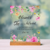 ルカ1:45賛美は女女の聖なる書物、 経典フローラ アクリルサイン (ニュートラル)