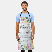 ルカ1:45賛美は女女の聖なる書物、 経典フローラ エプロン (着用した状態)