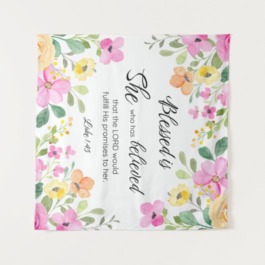 ルカ1:45賛美は女女の聖なる書物、 経典フローラ タペストリー (正面(横))