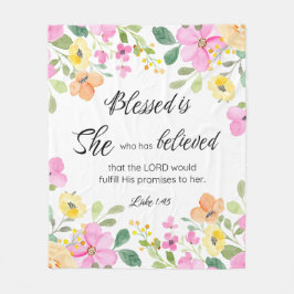 ルカ1:45賛美は女女の聖なる書物、 経典フローラ フリースブランケット