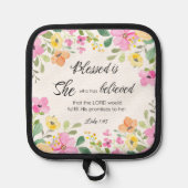 ルカ1:45賛美は女女の聖なる書物、 経典フローラ 鍋敷き (正面)