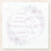 ルカ1:45賛美は彼女の紫のフローラ ガラスコースター (裏面)