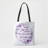 ルカ1:45賛美は彼女の紫のフローラ トートバッグ (正面)