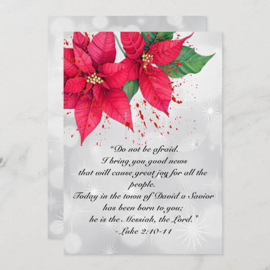 ルカ2 美しい水彩 ポインセチア 花図 シーズンカード (正面/裏面)