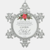 ルカ2:10-11ポインセチア・クリスマスシームレスパターン スノーフレークピューターオーナメント (正面)