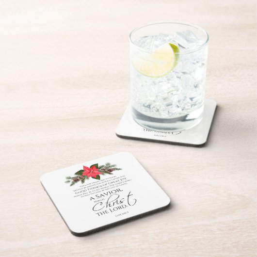 ルカ2:10-11ポインセチア・クリスマス・聖なる書物、 経典 コースター (右側)
