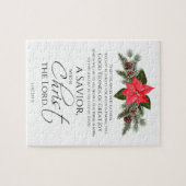 ルカ2:10-11ポインセチア・クリスマス・聖なる書物、 経典 ジグソーパズル (横)