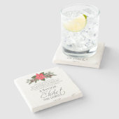 ルカ2:10-11ポインセチア・クリスマス・聖なる書物、 経典 ストーンコースター (横)