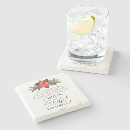 ルカ2:10-11ポインセチア・クリスマス・聖なる書物、 経典 ストーンコースター (横)