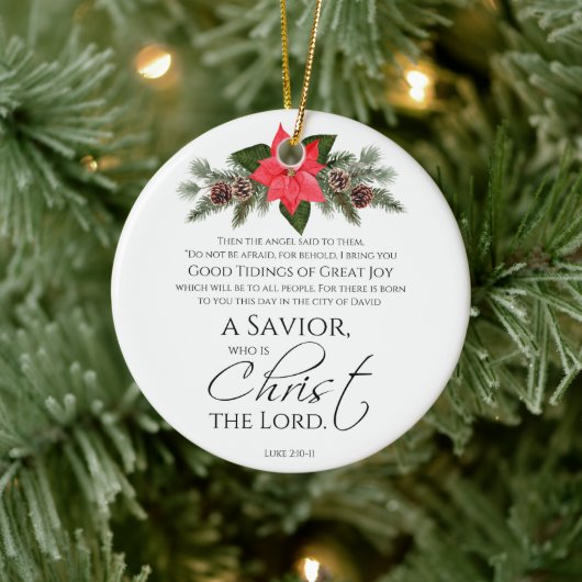 ルカ2:10-11ポインセチア・クリスマス・聖なる書物、 経典 セラミックオーナメント (ツリー)