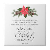 ルカ2:10-11ポインセチア・クリスマス・聖なる書物、 経典 タイル (正面)