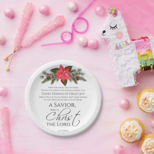 ルカ2:10-11ポインセチア・クリスマス・聖なる書物、 経典 ペーパープレート (パーティー)