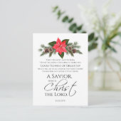 ルカ2:10-11ポインセチア・クリスマス・聖なる書物、 経典 ポストカード (スタンド正面)