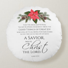 ルカ2:10-11ポインセチア・クリスマス・聖なる書物、 経典 ラウンドクッション