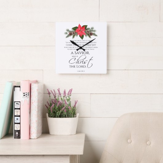 ルカ2:10-11良い知り合いポインセチア・クリスマス スクエア壁時計 (読書スペース)