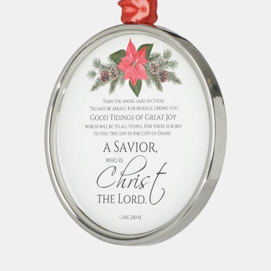 ルカ2:10-11良い知り合いポインセチア・クリスマス メタルオーナメント (左)