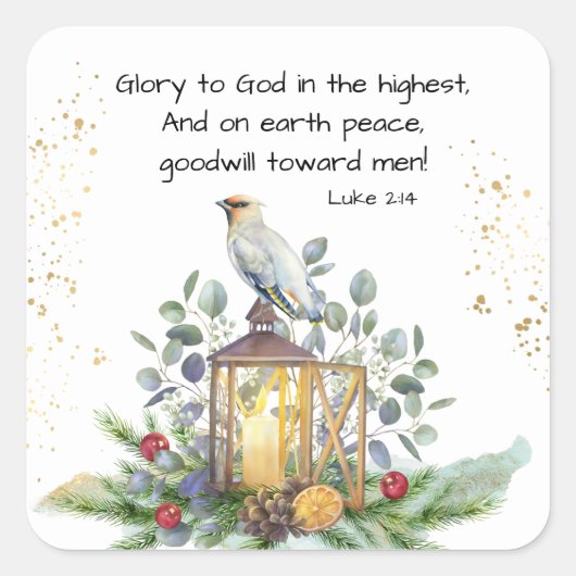 ルカ2:14最高のクリスマスに神に栄光を スクエアシール (正面)