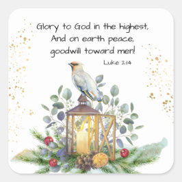 ルカ2:14最高のクリスマスに神に栄光を スクエアシール