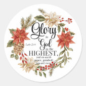ルカ2:14神への栄光クリスマス金ゴールドフローラ ラウンドシール (正面)