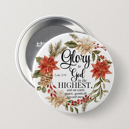 ルカ2:14神への栄光クリスマス金ゴールドフローラ 缶バッジ (正面&裏面)