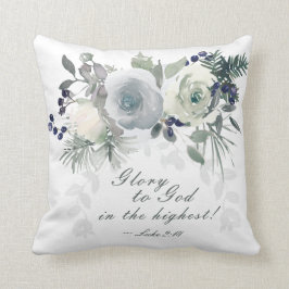ルカ2:14 "神への栄光"ホワイトローズクリスマス クッション