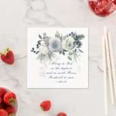 ルカ2:14 "神への栄光"ホワイトローズクリスマス スタンダードカクテルナプキン (インサイチュ)