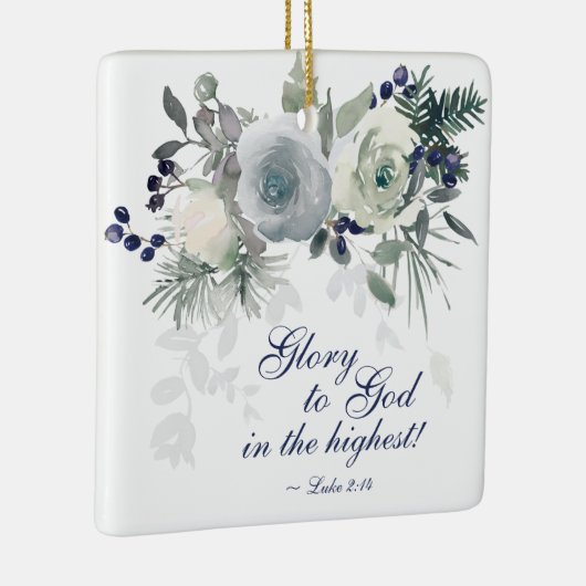 ルカ2:14 "神への栄光"ホワイトローズクリスマス セラミックオーナメント (右)
