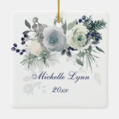 ルカ2:14 "神への栄光"ホワイトローズクリスマス セラミックオーナメント (裏面)