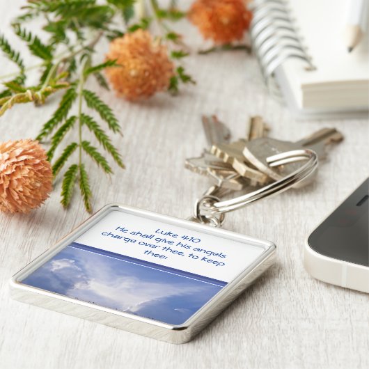 ルカ4:10，天使たちはあなたを見守る，勇気付けられる キーホルダー (側面)