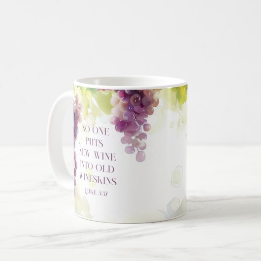 ルカ5:37古いワインキンズの聖句に新しいワイン コーヒーマグカップ (正面左)