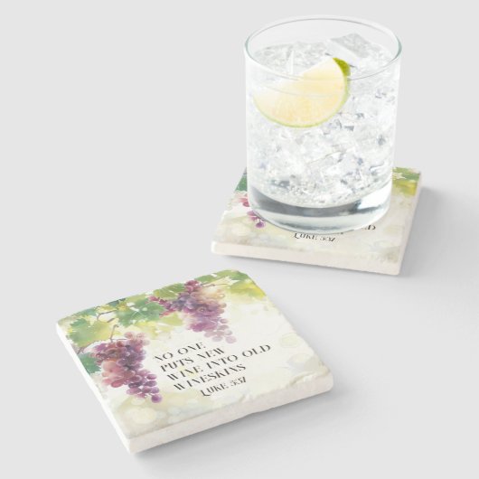 ルカ5:37古いワインキンズの聖句に新しいワイン ストーンコースター (横)